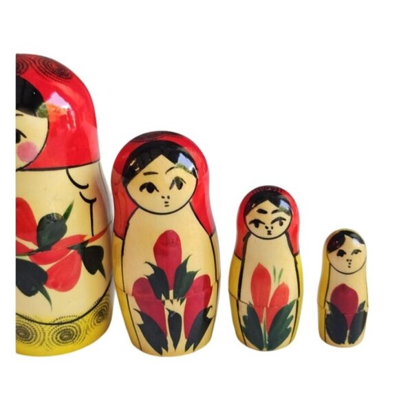 Russian Nesting Dolls Set of 7 Hand Painted Russia Floral Woman Aprx 6" - Picture 3 of 7